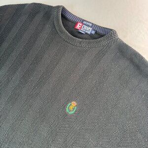 Vtg Chaps Ralph Lauren Sweater Men's XL Black Herringbone Hand Framed Crest Logo
